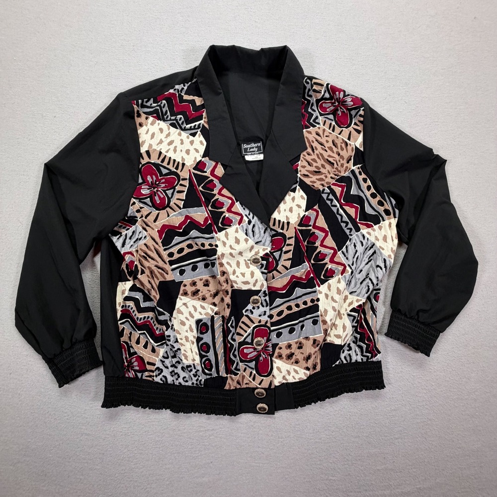 Southern Lady Womens Jacket Regular Black Abstract Geometric Floral Vintage 18